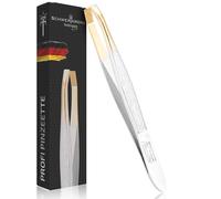Schwertkrone Profi Solingen - Pinzas para depilar cejas (8 cm, curvadas, chapadas en oro)