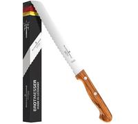 Schwertkrone Solingen - Cuchillo de pan con filo ondulado y mango de madera de olivo, hoja de 20 cm, acero inoxidable, fabricado en Alemania