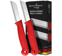 Schwertkrone Solingen - Juego de 2 cuchillos para pelar frutas y verduras de acero inoxidable, cuchillo de floristería, fabricado en Alemania, color rojo