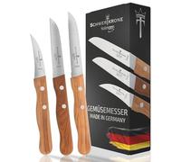 Schwertkrone Solingen Juego de 3 cuchillos para frutas, verduras y tomates, mango de madera de olivo, acero inoxidable, fabricado en Alemania, MO01303
