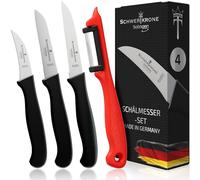 Schwertkrone Solingen Juego de cuchillos para pelar con pelador y cuchillo para tomates - Hecho en Alemania - Cuchillo para verduras, cuchillo para frutas y pelador de patatas