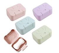 SCHYIDA Jabonera de Viaje Hermética con Tapa, 4 Jaboneras para Pastilla de Jabón de Viaje con Motivo de Sonrisa Jabonera de Plástico de 11 x 7,5 x 5 cm Caja para Jabón Sólido de Viaje Portátil