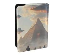 Sci-Fi - Funda de piel sintética para pasaporte, diseño de pirámides y platillos voladores, organizador de viaje para hombres y mujeres, 6.5 pulgadas, Black, Talla única
