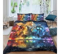 Sci-fi Futuristic Art Funda de Edredón Juego de Ropa de Cama de 3 Piezas Diseño 3D con Cremallera Sci-fi Futuristic Arte Funda Edredon Incluye Fundas de Almohada Suave for Familia （140x200cm）