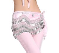 Sciarpa per Danza del Ventre con 248 Monete d'Argento, Cintura in Chiffon con Frange per Performance Rave Costume Trajes de Baile(Rose)
