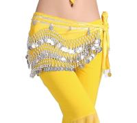 Sciarpa per Danza del Ventre con 248 Monete d'Argento, Cintura in Chiffon con Frange per Performance Rave Costume Trajes de Baile(Geel)