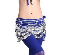 Sciarpa per Danza del Ventre con 248 Monete d'Argento, Cintura in Chiffon con Frange per Performance Rave Costume Trajes de Baile(Navy Blue)