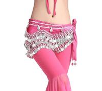 Sciarpa per Danza del Ventre con 248 Monete d'Argento, Cintura in Chiffon con Frange per Performance Rave Costume Trajes de Baile(Red)