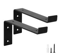 scicent 2 Piezas Soporte Estanteria Pared Metalico con Labios, Escuadras para Estanterias Resistentes, Soporte Baldas Pared, Escuadras Metalicas Negras con Tornillos para Estantes (20 cm)
