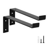 scicent 2 Piezas Soporte Estanteria Pared Metalico con Labios, Escuadras para Estanterias Resistentes, Soporte Baldas Pared, Escuadras Metalicas Negras con Tornillos para Estantes (25 cm)