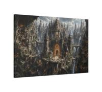 Science Fiction Fantasy City Gray And Canvas Wall Art Print - ornate Living Room, Above Couch 36×24 inch (90×60 cm) - Horizontal / 1.25 inch (3 cm)