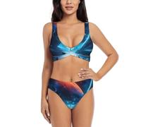 Science Fiction Future - Conjunto de bikini cruzado para mujer, traje de baño de dos piezas con almohadillas extraíbles, triángulo ajustable, Negro, L