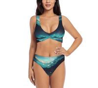 Science Fiction Stars - Conjunto de bikini cruzado para mujer, traje de baño de dos piezas con almohadillas extraíbles, triángulo ajustable, Negro, L