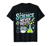 Science Never Rests Experimento Nerd Curioso - Camiseta gráfica económica, Hombre, Negro, S