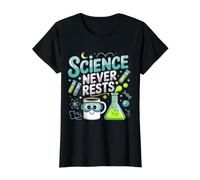 Science Never Rests Experimento Nerd Curioso - Camiseta gráfica económica, Mujer, Negro, S