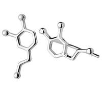ScienceFox Pendientes de molécula de dopamina de plata de ley 925 - La felicidad se encuentra con el estilo - Plata, Oro, Oro Rosa (925 plata de ley)
