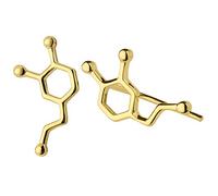 ScienceFox Pendientes de molécula de dopamina de plata de ley 925 - La felicidad se encuentra con el estilo - Plata, Oro, Oro Rosa (baño de oro de 14k)