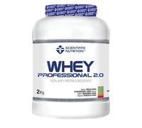 Scientiffic Nutrition - Whey Professional 2.0 Proteinas Whey en Polvo 100% Pura, para Aumentar la Masa Muscular, con Enzimas Digestivas y Lactasa - 2kg, Sabor Fresa - Kiwi.