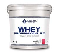 Scientiffic Nutrition - Whey Professional 2.0 Proteinas Whey en Polvo 100% Pura, para Aumentar la Masa Muscular, con Enzimas Digestivas y Lactasa - 4kg, Sabor Fresa.