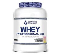 Scientiffic Nutrition - Whey Professional 2.0 Proteinas Whey en Polvo 100% Pura, para Aumentar la Masa Muscular, con Enzimas Digestivas y Lactasa - 908g, Sabor Fresa - Plátano.