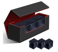 Scimi Caja grande de doble cubierta premium para más de 400 tarjetas con funda, funda grande con bandeja de dados para MTG/TCG/CCG (negro/rojo)