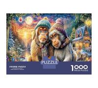 Scimmie Invernali Carta Due Scimmie e Ambiente Accogliente Puzzle da Incastrare per Bambini di 12+ Anni Regalo di Natale Divertente 70x50cm/1000 Pezzi