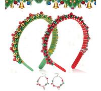 Scinzene 2 diademas de Navidad con cascabeles, diademas de Navidad para adultos, accesorios para el pelo de Navidad para niños y adultos, con pulsera de Navidad de 2 piezas