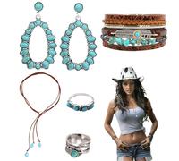 Scinzene 5 piezas traje occidental mujer accesorios - Collar pendientes anillos pulseras, joyas bohemias, ropa hippie, accesorios para mujer, para vaquera, hippie, estilo boho
