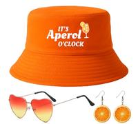 Scinzene Aperol - Set de regalo Aperol Spritz Sombrero de pescador para mujer, 1 gafas de sol, 1 pendientes Aperol, 1 sombrero de pescador, sombrero de festival, para amantes de Apero, accesorios de
