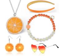 Scinzene Aperol Spritz Set de 5 piezas con pendientes, accesorios de disfraz de Aperol para mujer, incluye gafas de sol, collar, pasador para el pelo y pulsera, regalo perfecto para fiestas temáticas
