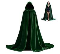 Scinzene Capa de terciopelo verde con capucha de 170 cm, disfraz de bruja para mujer, disfraz de hombre de los anillos, elfos, cara fantasma, para carnaval, Halloween, cosplay