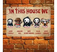 Scinzene Cartel de metal retro con texto "Horror Movies In This House, Dead by Daylight", Dead by Daylight Merch, American Horror Story Blu Ray, Movies Funny Gift Metal Signs 20 x 30 cm