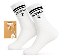 Scinzene Juego de regalos para papá perro: calcetines divertidos con diseño de perro de algodón EU38-45 y llavero de acero inoxidable, regalo dueño de perros, regalos para papá de perros, calcetines