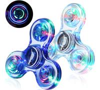 SCIONE 2PCS Crystal LED Light Fidget Spinner para niños, Juguetes Luminosos para niños pequeños, Que Brillan en la Oscuridad para Fiestas (Crystal- Azul y Blanco)