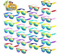 SCIONE Paquete de 24 gafas de sol para niños, gafas de sol de colores neón a granel, rellenos de bolsas de fiesta para niños, recuerdos de fiesta para graduación, cumpleaños, piscina de playa
