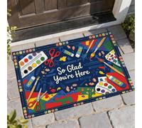 Scissors - Tapete de bienvenida para puerta, paleta de pintura colorida con pegamento para volver al campus, color azul, antideslizante, para debajo de la puerta, para el hogar, interior, exterior
