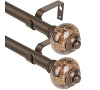 SCITOO Barras de cortina telescópicas de bronce pulido de 3/4 pulgadas para ventanas de 28 a 48 pulgadas, paquete de 2 barras de cortina individuales con remate de mármol