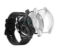 sciuU Funda Compatible con Huawei GT 2 (46mm, Lanzado en 2019), [Conjunto de 2]Carcasa Protectora con Protector de Pantalla de TPU, Flexible TPU Cubierta, Resistente a los Golpes Shell - Negro + Claro