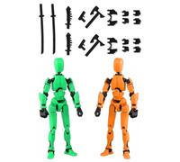 SCJJZ 2Pcs T13 Figura de Acción, Figuras de Acción Impreso en 3D, T13 Action Figure con Armas, T13 Figuras Acción con Múltiples Articulaciones, Decoración de Oficina, Naranja + Verde