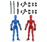 SCJJZ 2Pcs T13 Figura de Acción, Figuras de Acción Impreso en 3D, T13 Action Figure con Armas, T13 Figuras Acción con Múltiples Articulaciones, Decoración de Oficina, Rojo + Azul