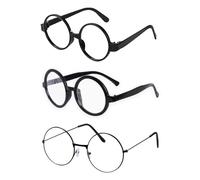 SCJJZ 3PCS Gafas Redondas, Gafas de Mago de Plástico, Gafas Disfraz, Gafa Redondas Retro Negros, Accesorios para Halloween, Navidad, Disfraces, Cosplay, 3 estilos