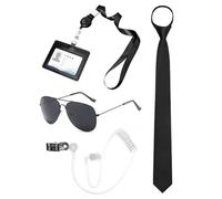 SCJJZ 4Pcs Agente Disfraz Accesorios,Men in Black Disfraz,Servicio Secreto Juego de Disfraces,Disfraz Vigilante Seguridad con gafas de sol,corbata,tarjetero,para Fiesta de Disfraces Cosplay y Fie