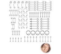 SCJJZ 85 piezas Set de Piercing Nariz Acero Quirúrgico Pendientes Ceja Tragus Helix Aros Perno Nariz Helix Acero Inoxidable Rook Curvado Bolas Herradura Labio Labret Joya