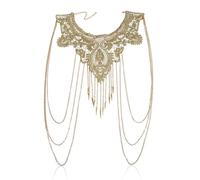 SCJJZ Cadenas de cuerpo,Oro de encaje de múltiples capas de borlas collar de la cadena del cuerpo