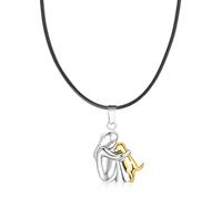 SCJJZ Collar de perro,Collar de abrazo de perro y niña, colgante con forma de animal, para niñas, hijas, madres y amigas,Regalo para amantes de los perros(cadena de cuero)