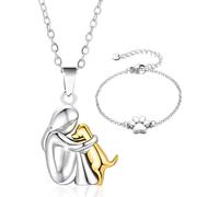 SCJJZ Collar de perro,Collar de abrazo de perro y niña, con Pulsera de pata de perro, para niñas, hijas, madres y amigas,Regalo para amantes de los perros