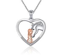 SCJJZ Collar Love Girl and Horse, Colgante Personalizado, Regalos para Mujer, Joyería de Cadena de Clavícula Simple de Dos Colores