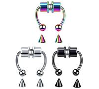 SCJJZ septum falso,piercing nariz,piercing nariz falso,pendientes de iman,Pinza de nariz falsa magnética no perforada de acero inoxidable Clip de nariz (3 piezas)