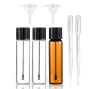 SCJJZ Viales de muestra de laboratorio,Frascos de muestra de vidrio transparente,Caja de medicinas de vidrio,con 2 embudos e 2 goteros(2 transparentes e 1 marrón)
