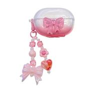 SCJLSDA Funda para Huawei Freebuds Pro 4, diseño divertido de lazo de dibujos animados, carcasa transparente de TPU suave con pulsera para auriculares (rosa)